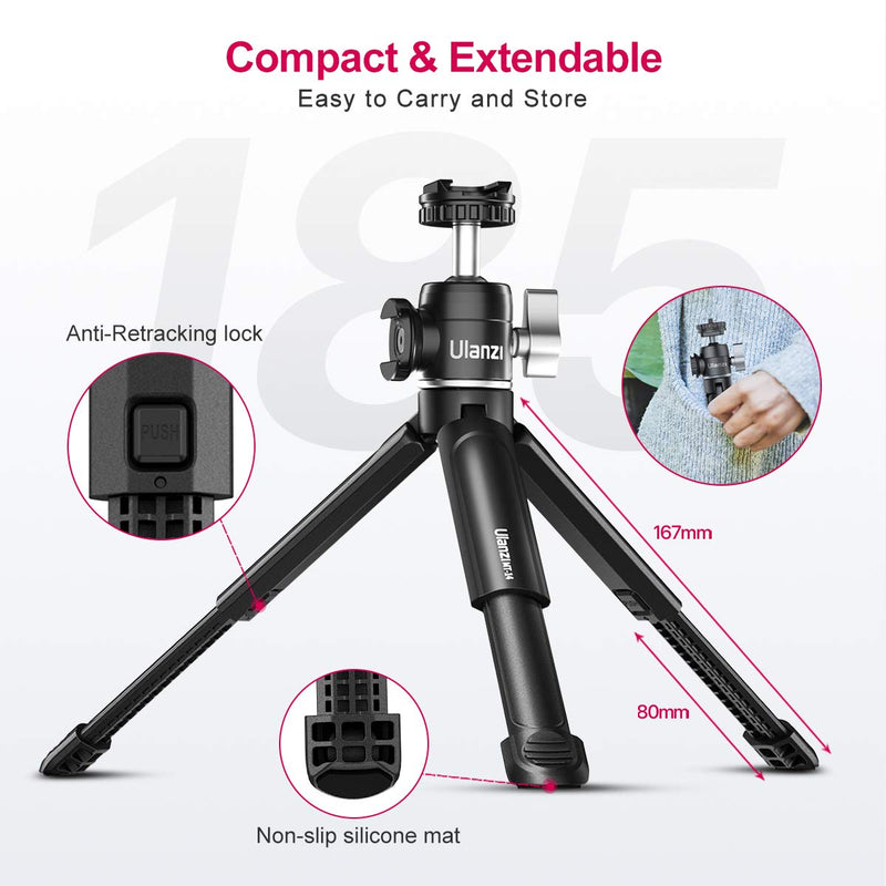 Mini Tripod ULANZI MT-14 Mini Camera Tripod with 360° Ball Head & Cold Shoe, Extendable Small Selfie Stick Tabletop Tripod for Camera iPhone Android Projector Monopod Webcam DSLR Gopro