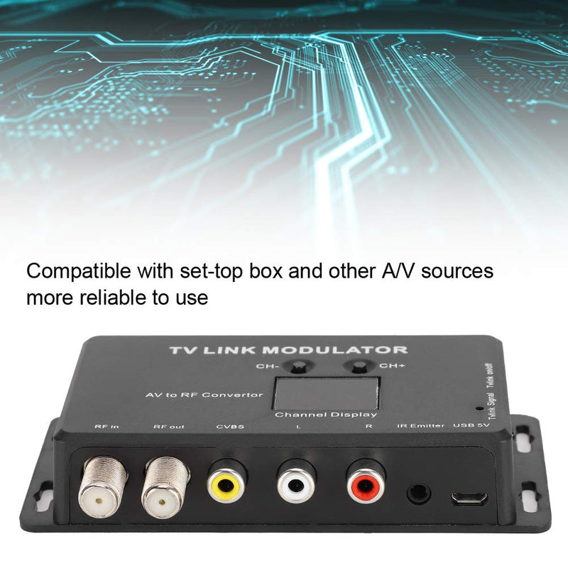 TV Link Modulator UHF Modulator, AV to RF Converter with Channel Display USB Plug and Play, Mini TM70 UHF Digital Modulator AV to RF Converter IR Extender Support PAL NTSC