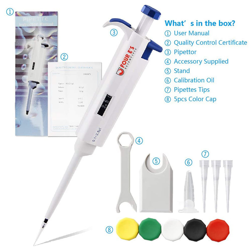 Four E's Scientific Variable Volume Single Channel Pipettors, 0.1-2.5uL