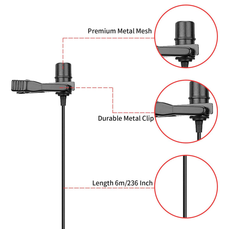 BOYA by-M1 3.5mm Lavalier Condenser Microphone with Windscreen Windshield for Smartphones, DSLR, Recorder,Camcorders