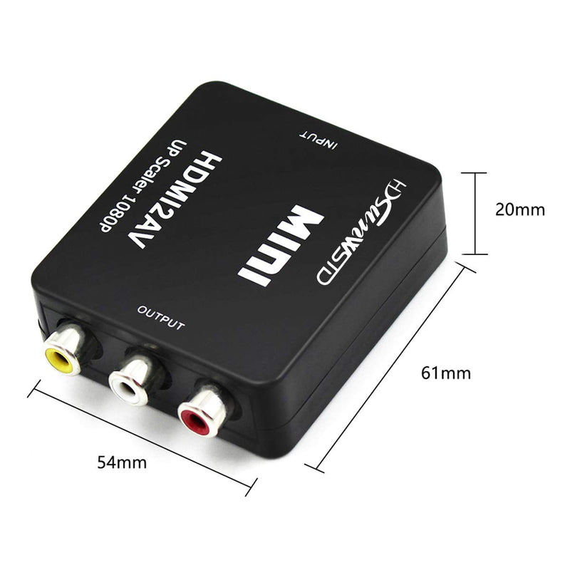 HDSUNWSTD HDMI to RCA 1080P HDMI to AV 3RCA CVBs Composite Video Audio Converter Adapter Supporting PAL/NTSC with USB Charge Cable-Black