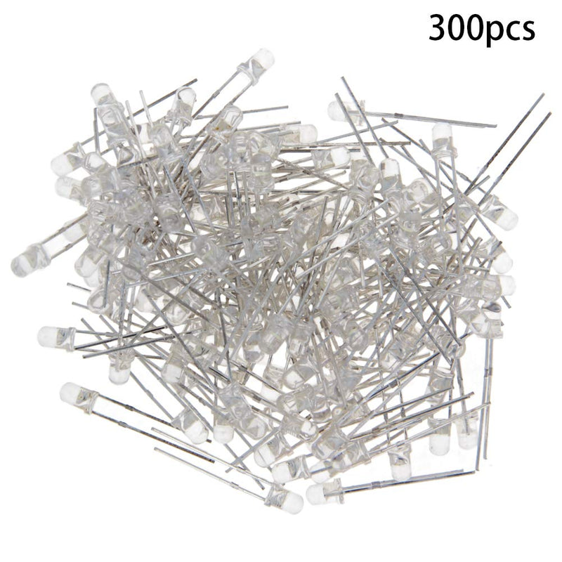 Othmro 3mm White LED Diode Light Clear Round Transparent 3-3.4V 20mA Super Bright Bulb Lamp Electronics Components Light Emitting Diodes 2pin Christmas Light Bulb 300pcs 300 pcs