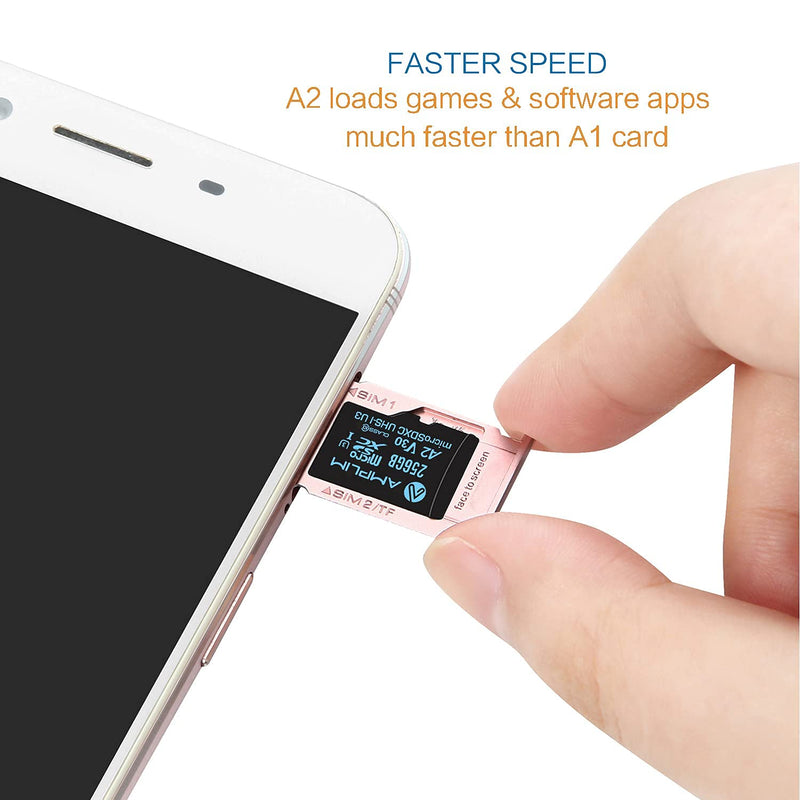 Amplim 256GB Micro SD Card, New 2021 MicroSD Memory Plus Adapter, Extreme High Speed 170MB/S A2 MicroSDXC U3 Class 10 V30 UHS-I for Nintendo-Switch, GoPro Hero, Surface, Phone, Camera Cam, Tablet 256GB A2