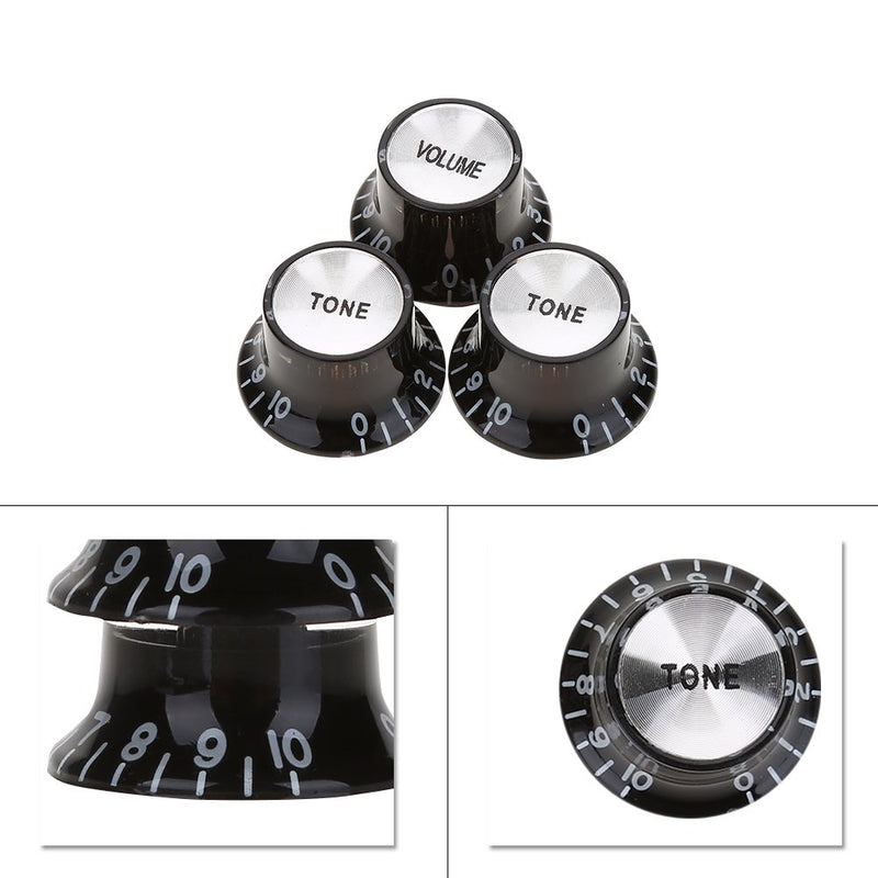 3Pcs Electric Guitar Top Hat Knobs Black Traditional Replacement Volume and Tone Knob - 1 Volume and 2 Tone Knobs for Electric Guitar