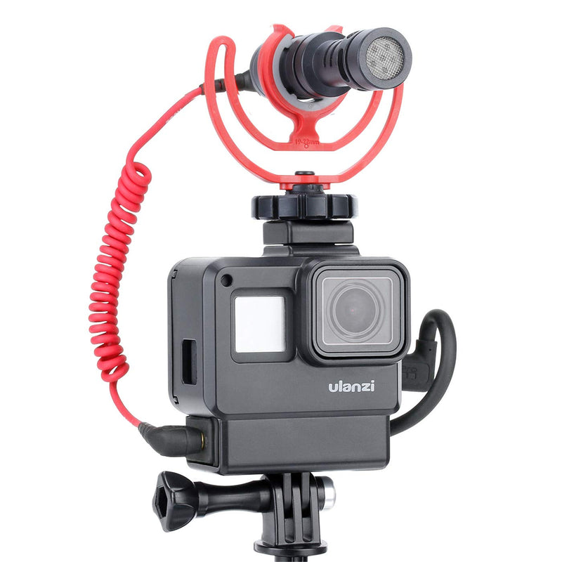 [AUSTRALIA] - V2 Housing Case Vlogging Frame with Microphone Cold Shoe Mount Compatible for GoPro Hero 7 6 5 Mic Audio Adapter Action Camera Accessories 