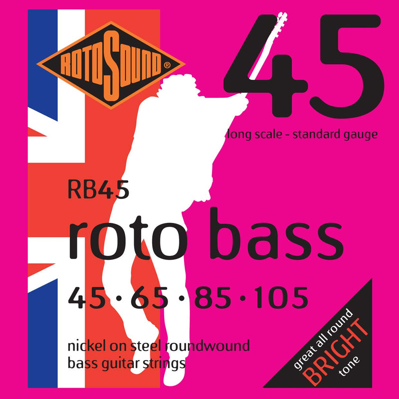 Rotosound RB45 Nickel Standard Light Gauge Roundwound Bass Strings (45 65 85 105) & GHS Fast Fret Guitar String Cleaner and Lubricant