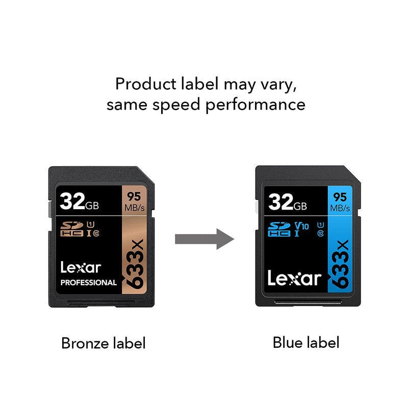 Lexar Professional 633x 32GB (2-Pack) SDHC UHS-I Card, Up To 95MB/s Read, for Mid-Range DSLR, HD Camcorder, 3D Cameras, LSD32GCB1NL6332 (Product Label May Vary) 32GB 2 Pack