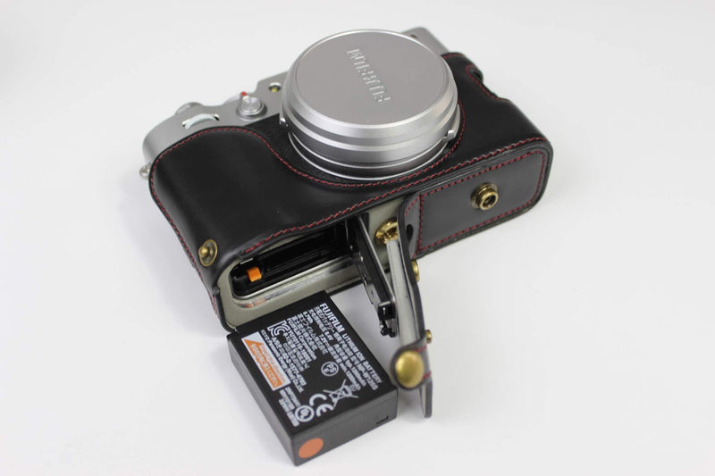 Full Protection Bottom Opening Version Protective PU Leather Camera Case Bag for Fuji Fujifilm x100v Black