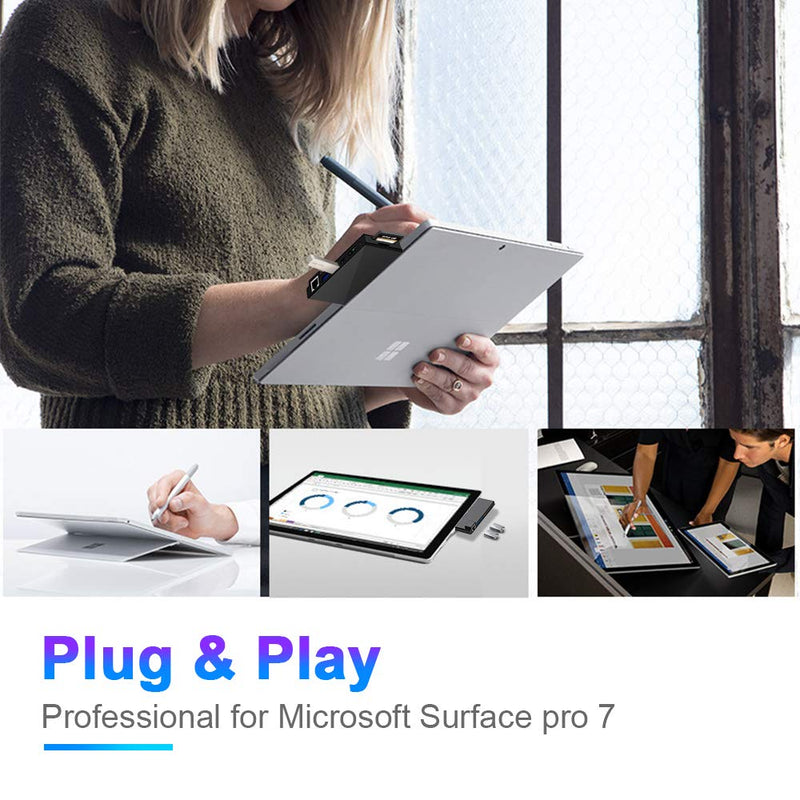 【Upgraded Version】Microsoft Surface Pro 7 Dock hub, 7-in-2 Surface Pro 2019 Adapter with 4K HDMI, USB C PD charging,2 USB 3.0 Port(5Gbps), SD/TF Card Reader, Gigabit Ethernet LAN Pro 7 Docking Station