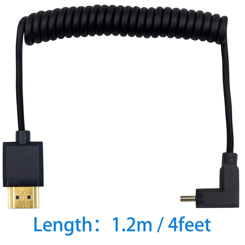 Duttek Mini HDMI to Standard HDMI Cable, Mini HDMI to HDMI Coiled Cable, Ultra-Thin Down Angled HDMI Male to Mini HDMI Male Coiled Cable Support 4K Ultra HD, 1080p, 3D (HDMI 2.0) (1.2M/4FT) Down Angled 1.2M