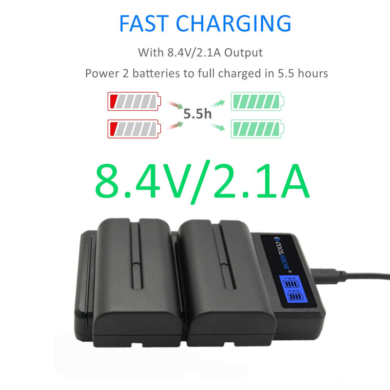 NP-F550 Battery COOLSHOW LCD Dual Charger and 2 Packs 2600mAh F550 Battery for Sony NP F970 F750 F770 F960 F550 F530 F330 F570 CCD-SC55 TR516 TR716 TR818 TR910 TR917