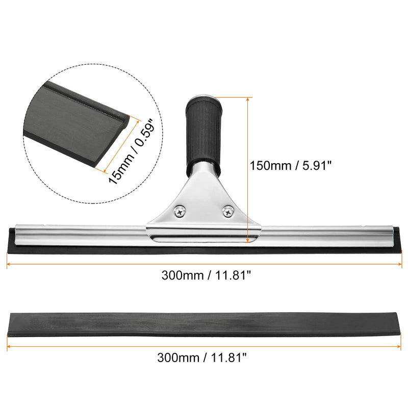 MECCANIXITY Shower Squeegee Stainless Steel Window Cleaning Tool with Replacement Rubber for Shower Glass Door, Bathroom Mirror, Marble Wall, 12 Inch, Black