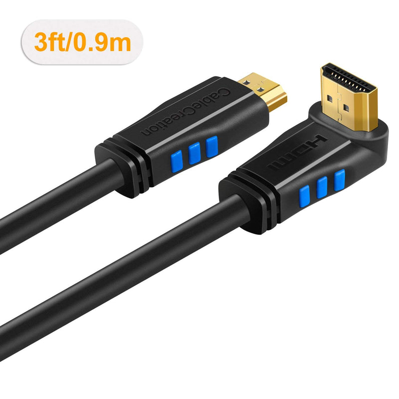 [AUSTRALIA] - HDMI 2.0 Cable, CableCreation 3 Feet 4K (60Hz) Down Angle 90 Degree Down HDMI Cable with Gold Plated Connector, Support Ultra HD, 3D Video, Ethernet, Audio Return Channel, Black 3ft 