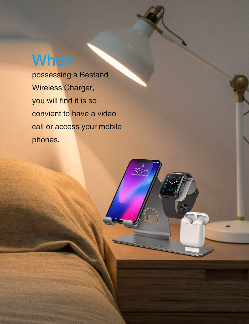 [AUSTRALIA] - Bestand 3 in 1 Stand Holder for iPhone Mobile Phone iWatch and Charging Stand for Airpods Only, Grey (Patented, Airpods Charging Case NOT Contained H06-Grey 