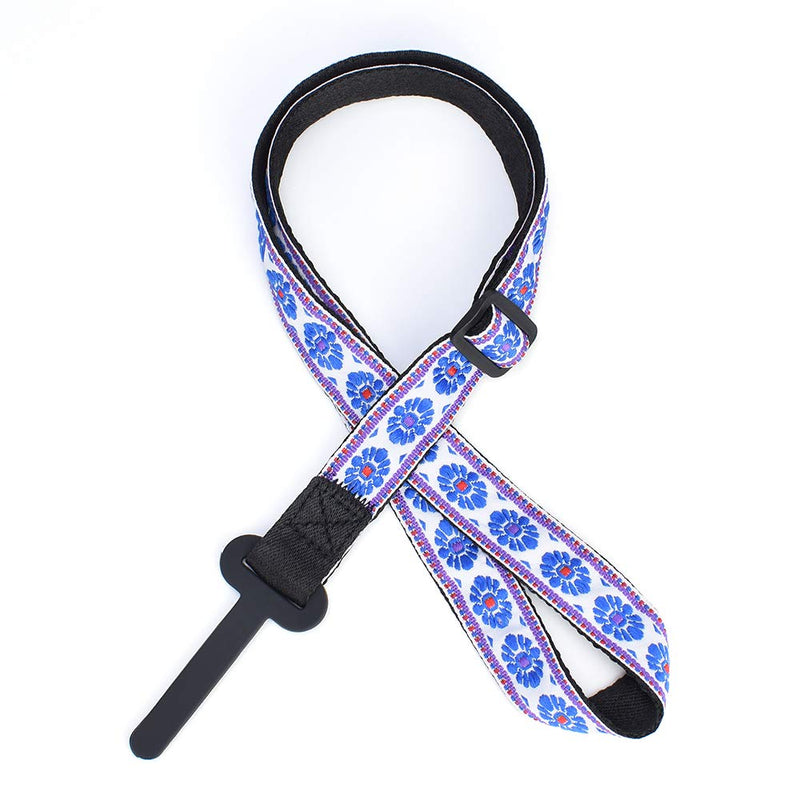 CLOUDMUSIC Ukulele Hook Strap Strap Button Free For Soprano Concert Tenor Baritone（Blue Pattern In White） Blue Pattern In White
