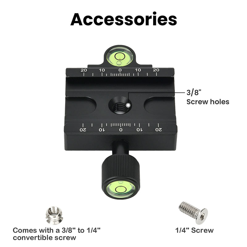 60mm Quick Release Plate QR Clamp 3/8" with 1/4" Adapter &Bubble Level Ytvariw ,Adjustable Lever Knob, Compatible for Tripod Ball Head(60MM) 60MM