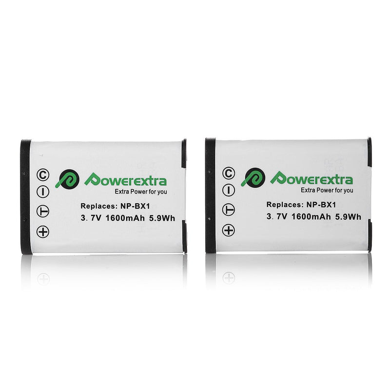 Powerextra 2 Pack Replacement Sony NP-BX1 Li-ion Battery and Charger Compatible with Sony NP-BX1/M8 and Sony Cyber-Shot DSC-RX100, DSC-RX100 II, DSC-RX100M II, DSC-RX100 III, DSC-RX100 V