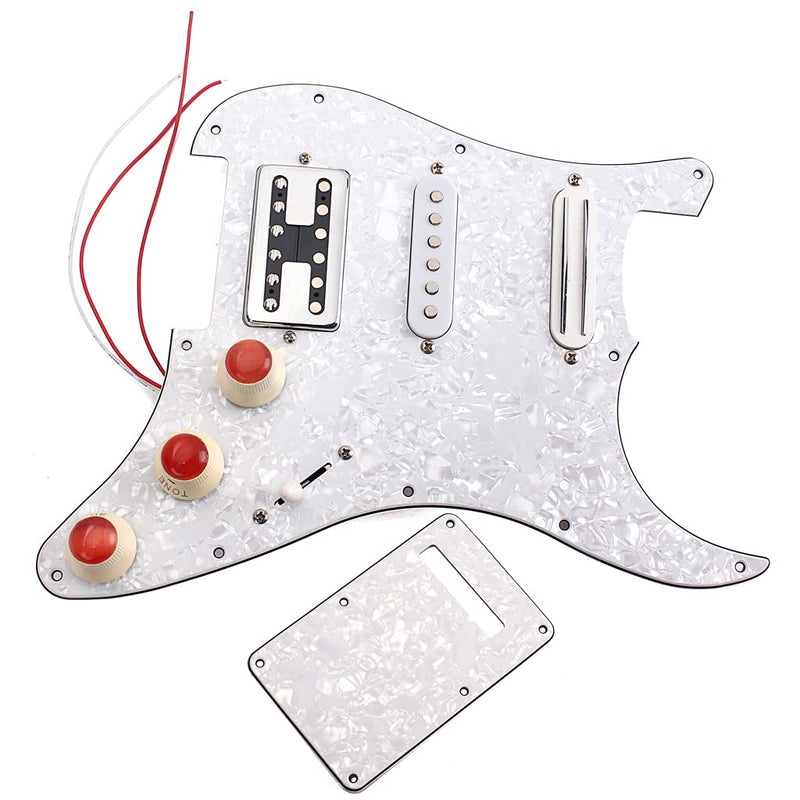 Alnicov 3-Ply SSH Prewired Loaded Pickguard Scratch Plate Single Coil Alnico 5 and Humbucker Magnet Pickups Assembly Set for ST Strat Electric Guitar(White Pearl)