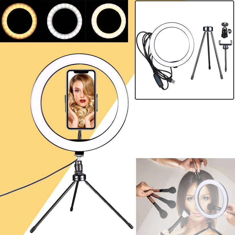 Paddsun 10" Selfie Ring Light Fill LED Light with Tripod Stand & Cell Phone Holder for YouTube Vide Live Stream,Makeup,Photography,Video Recording,Shooting,Compatible with IOS& Android