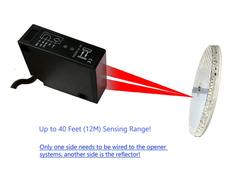 Supreform IP67 Waterproof Universal 10-30VDC Safety Retro-Reflective Photoelectric Beam Sensor for 12VDC and 24VDC Gate Opener, Garage Door Sensor Up to 40 Feet Sensing Range, Pre-Wired 6.6 Feet Cord