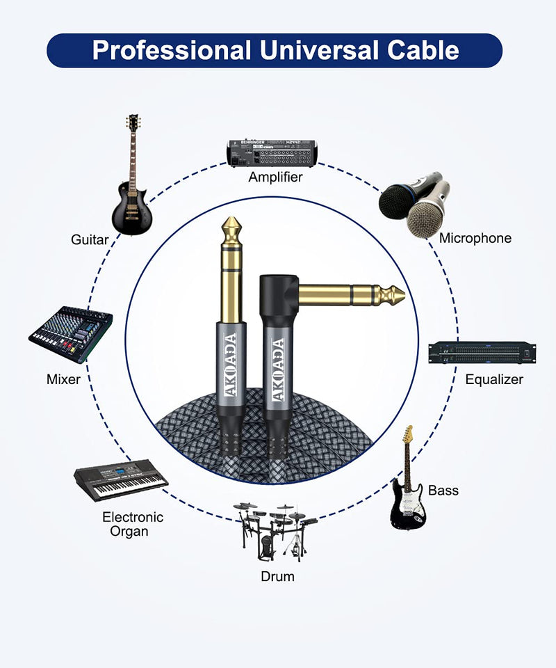 1/4 Inch TRS Instrument Cable (20 ft 2Pack),Akoada Right Angle 6.35mm Male Jack Stereo Audio Interconnect Cord,Compatible for Bass,Keyboard,Mixer,Amplifier,Amp,ect 1/4 Inch TRS Instrument Cable (20 ft 2Pack),Akoada Right Angle 6.35mm Male Jack Stereo A...