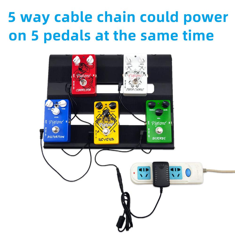 Pigtone Pedal Power Supply Adapter 9V DC 1A 1000ma Tip Negative 5 Way Daisy Chain Cables for Guitar Effect Pedals US9V1A1TO5