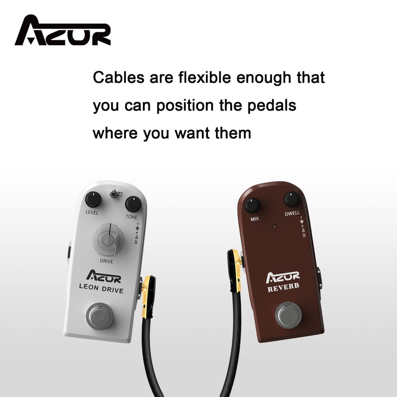 AZOR Guitar Patch Cables Right Angle 6 Inch 15 cm 1/4 Instrument Cables for Effect Pedals 3 Pack(Gold) Gold