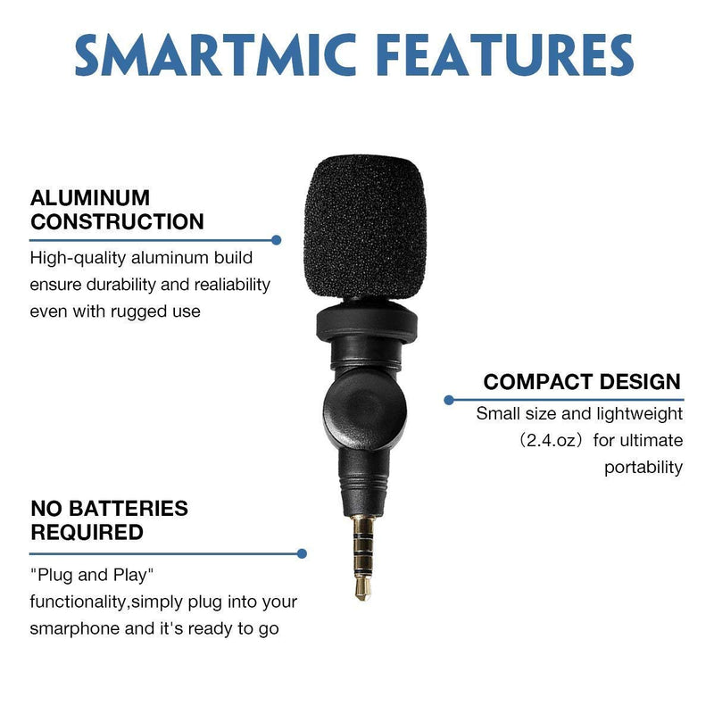 Saramonic SmartMic Mini Condenser Flexible Microphone for Smartphones,Vlogging Microphone for iPhone and YouTube Video, Mic for iOS Apple iPhone 7 7s 8 X 11 6 6s iPad and Android Phone