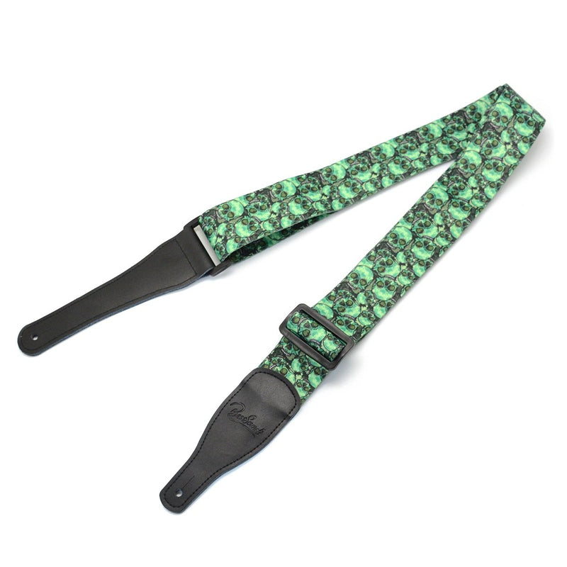 BestSounds Leather Guitar Strap Skull Design - Nylon Strap With Ties For Bass Electric & Acoustic Guitars (Skull-Green) Skull-Green