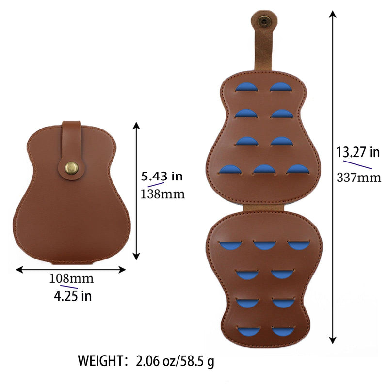 Guitar Shape Picks Holder Case Can Hold 18 Pieces Of Variety Thickness Picks Storage Pouch Box,High-quality Leather Guitar Plectrums Bag,Gift for Guitar Players (Brown)