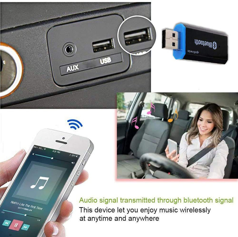 QOFOWIN USB Bluetooth Receiver Adapter,Wireless Audio Adapter Car Kit Music Receiver for Home Stereo/Car Stereo Sound System Speakers (Aux in) with 3.5mm Cable (Yet-M1) Usb-blue&black