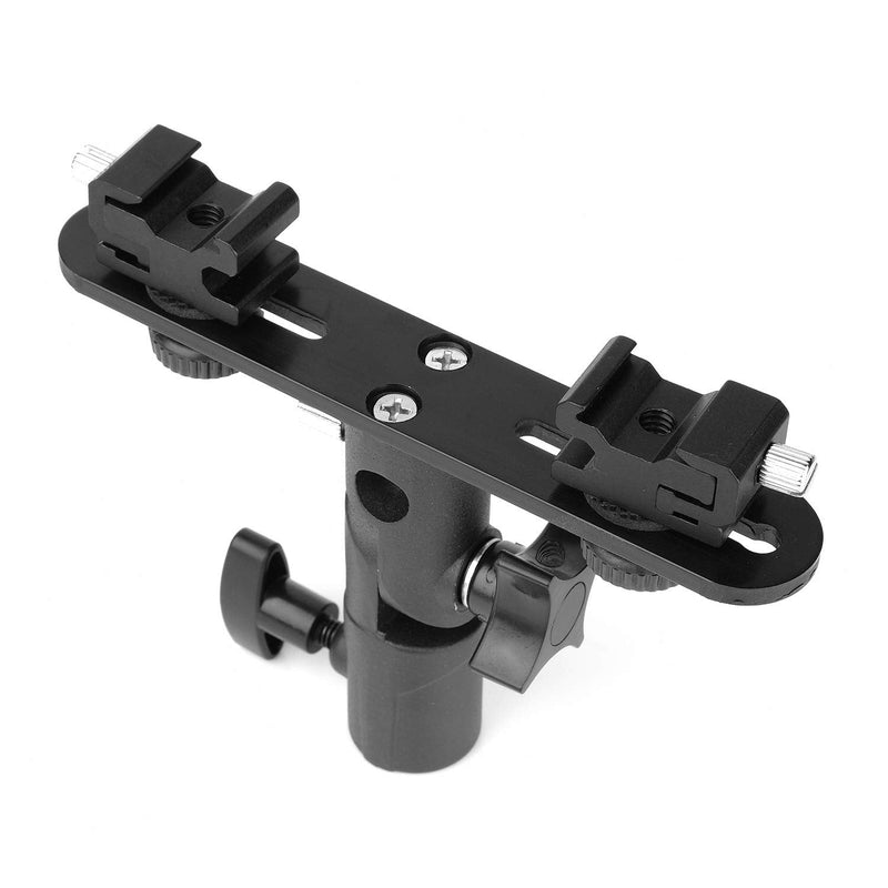 ChromLives Dual Flash Bracket Hot Shoe Speedlight Stand Umbrella Holder Light Stand Bracket Mount 1/4'' to 3/8'' Compatible with Studio Video DSLR Camera Canon Nikon Yongnuo Black