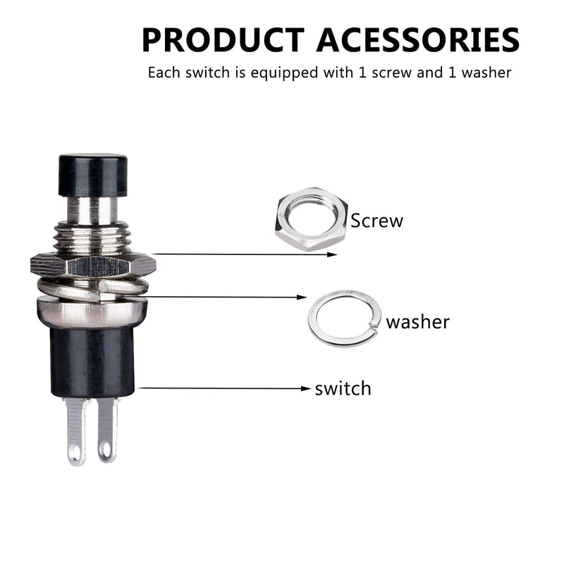 Clyxgs Momentary Push Button Switch, Normal Open(NO) Switch 2 Pin Mini Micro 1A 250V AC Black Cap 30 PCS NO Black-30