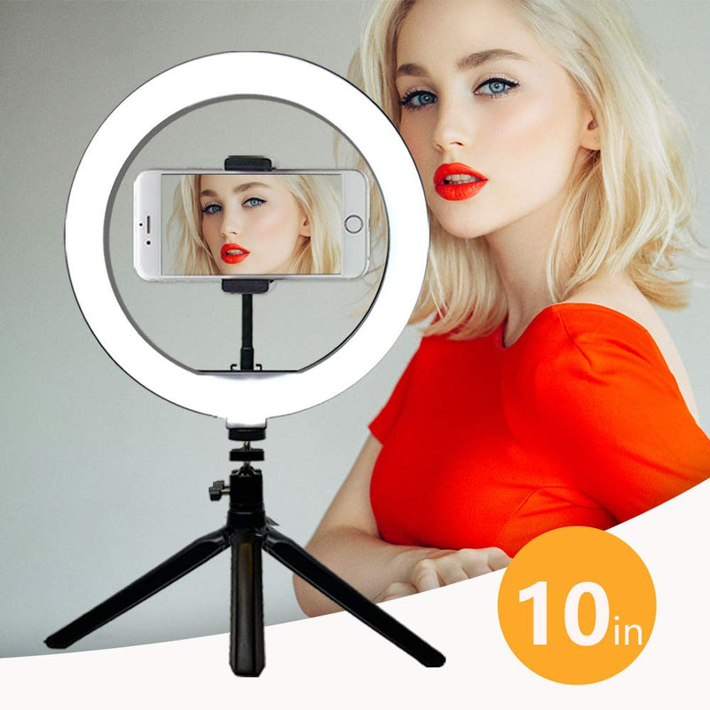 10.2" Selfie Ring Light with Tripod Stand Mini Ring Light with Stand for Live Streaming/Makeup/YouTube, Desk Ringlight for YouTube Video/Photography Compatible with Almost All Phone