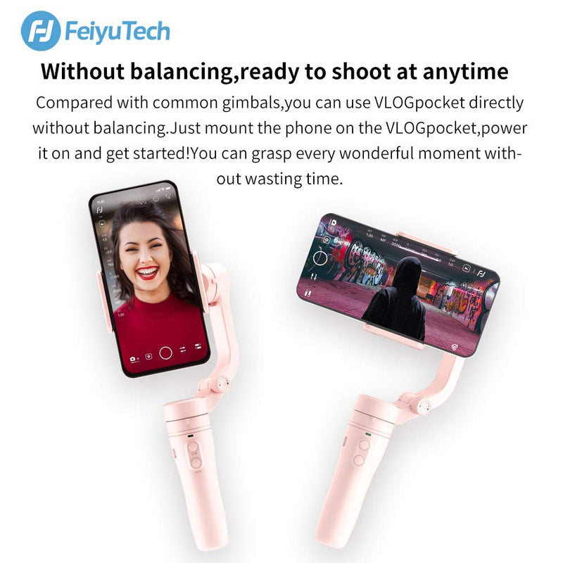 FeiyuTech Official VLOGpocket Foldable 3-Axis Gimbal Stabilizer for iPhone 12/12 Pro/11/11 Pro/XR/X and Smartphones Smartphones with Width of 3.5 inches or Less,Pink Pink
