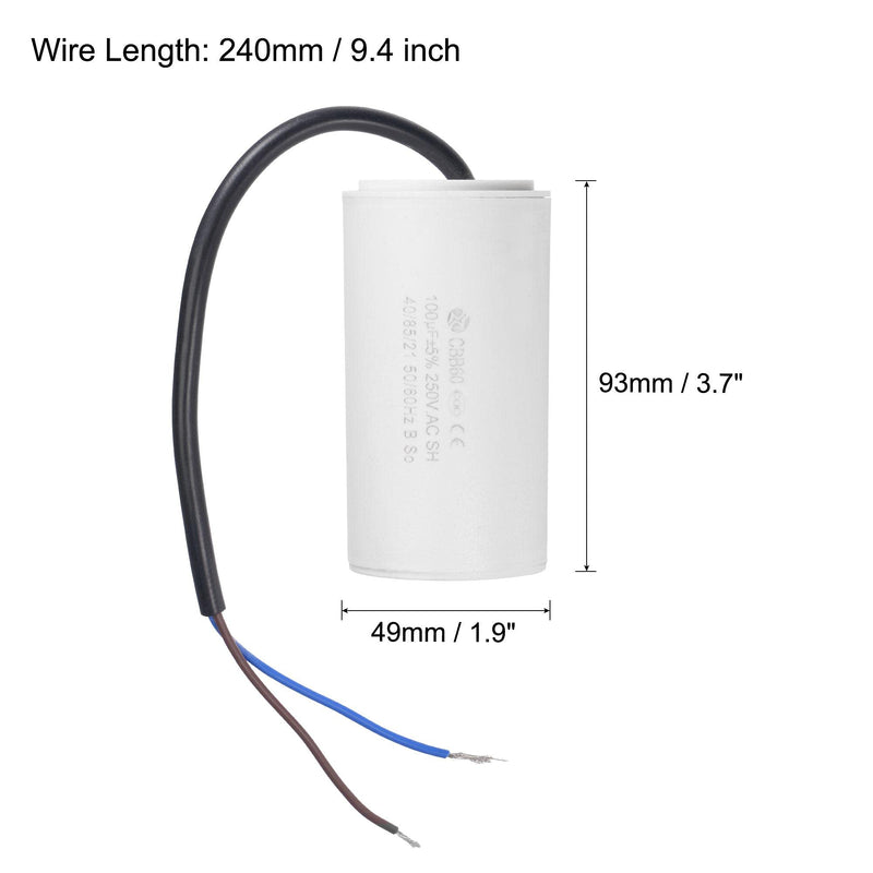 uxcell CBB60 Run Capacitor 100uF 250V AC 2 Wires 50/60Hz Cylinder 93x49mm White for Air Compressor Water Pump Motor