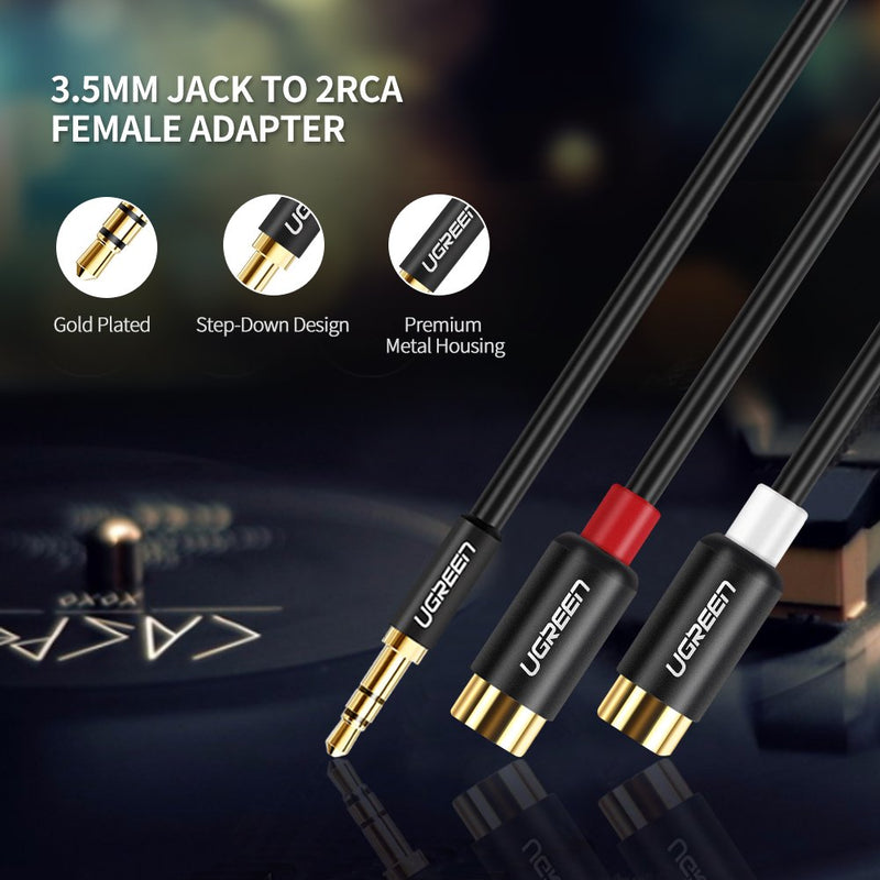UGREEN 3.5MM Male to 2 RCA Female Jack Stereo Audio Cable Y Adapter Gold Plated Compatible for iPhone iPod iPad MP3 Tablets HiFi Stereo System Computer Sound Speaker