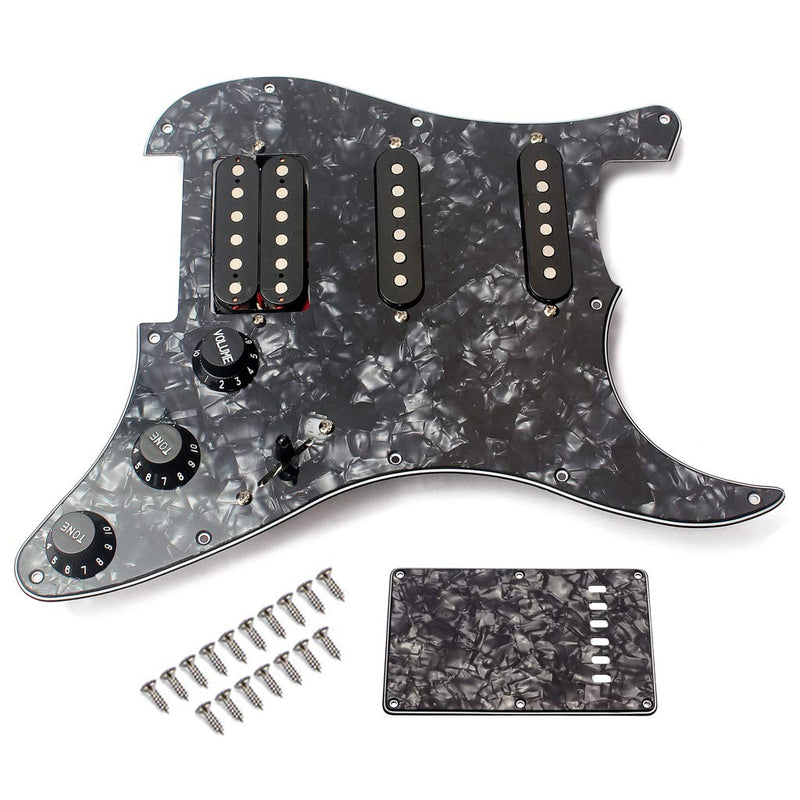 Alnicov Electric Guitar Pickguard 3-ply SSH Loaded Prewired Humbucker Pickguard Pickups Set for Guitar,Black Pearl