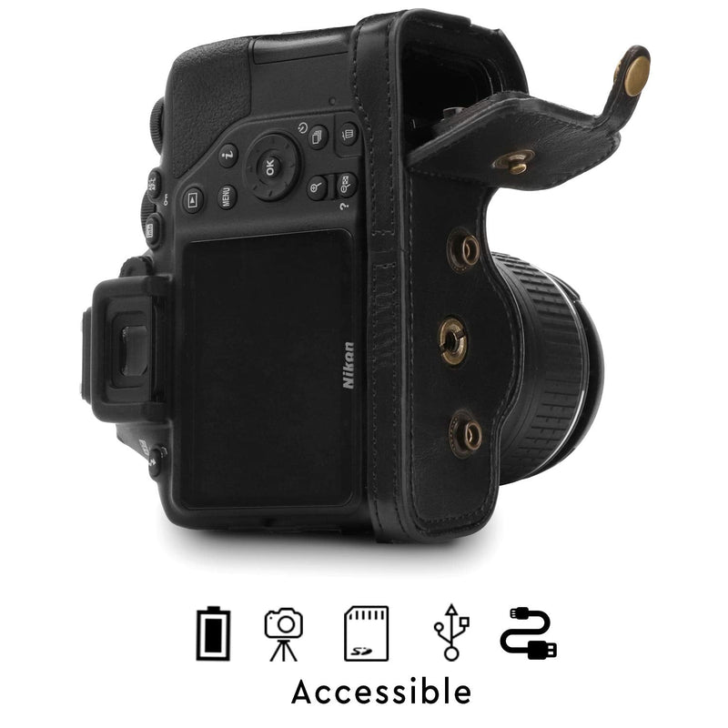 Mega Gear MG1535 Nikon D3500 Ever Ready Leather Camera Case and Strap - Black, Compact