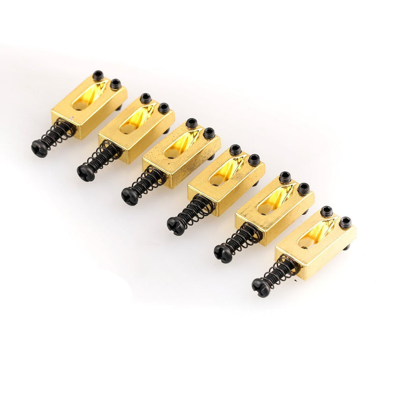 Timiy 6 Pieces Electric Guitar Bridge Saddles Flat Set for Strat Tele Guitar Replacement (Gold)