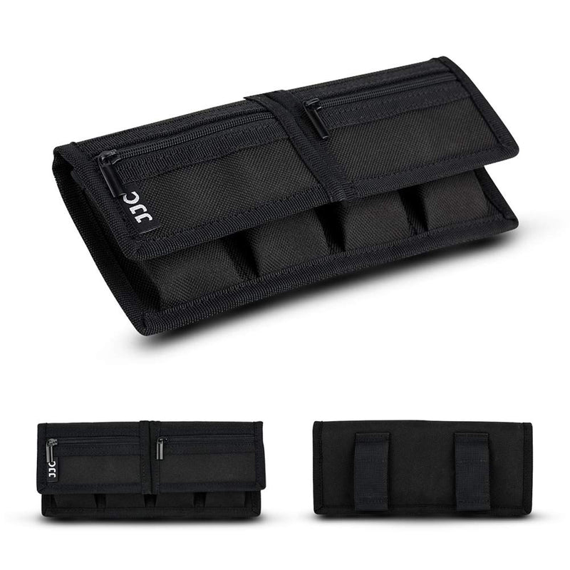 [AUSTRALIA] - Camera Battery Pouch Holder Case for 4 PCS Sony NP-F550 NP-FW50 NP-FZ100 NP-BX1 Canon LP-E6 LP-E8 LP-E10 LP-E12 LP-E17 Fuji NP-W126 Nikon EN-EL14 EN-EL15 with Zipped Pocket to Store SD TF XQD CF Cards 4 Slot+2 Zippered Pockets 