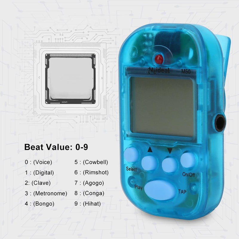 Portable Mini Metronome Multi-functional Clip-On Digital Beat Tempo Metronome for Piano, Violin, Guitar, Trap Drum (Blue) Blue