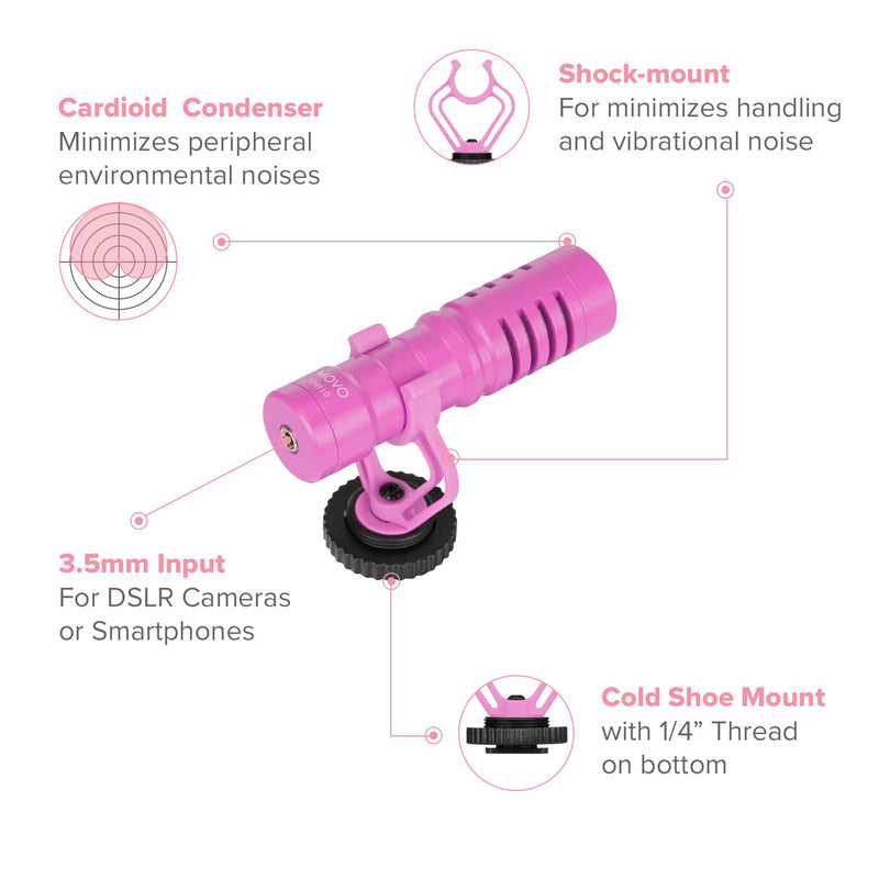 Movo VXR10 Universal Video Microphone with Shock Mount, Deadcat Windscreen, Case for iPhone, Android Smartphones, Canon EOS, Nikon DSLR Cameras and Camcorders (Pink Breast Cancer Awareness Edition)