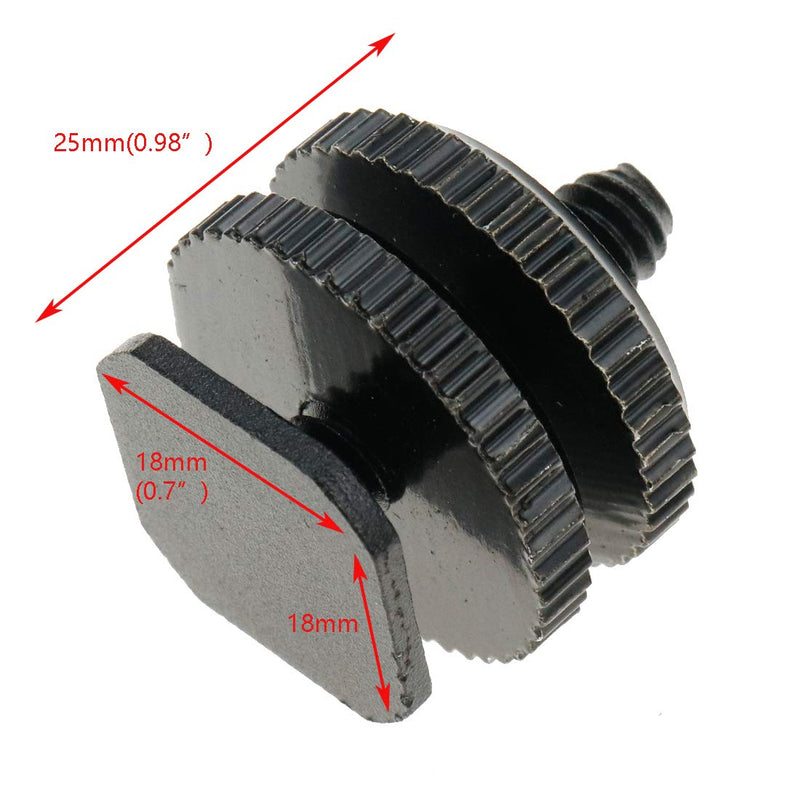 Quluxe Double Layer Camera Hot Shoe Mount to 1/4" Tripod Screw Adapter Flash Shoe Mount- Black (Pack of 2)