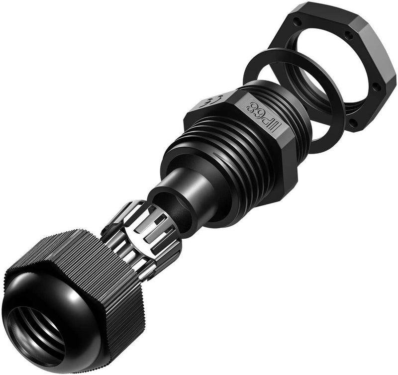 GiBot Cable Glands - 25 Pack Plastic Waterproof 3.5-13mm Cable Glands Joints Wire Protectors, PG 7/9/11/13.5/16, Black