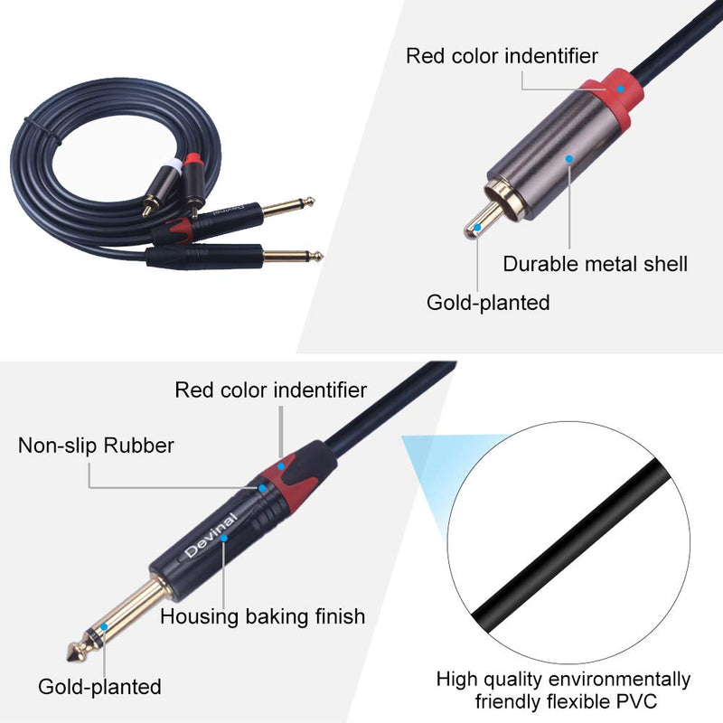 Devinal 1/4 to RCA Cable, Dual RCA to Dual 1/4 TS Interconnect Cable, Double 6.35mm Mono to 2 RCA/Phono Stereo Patch Cable Cord Adapter 5 Foot 1.5m 5 FT