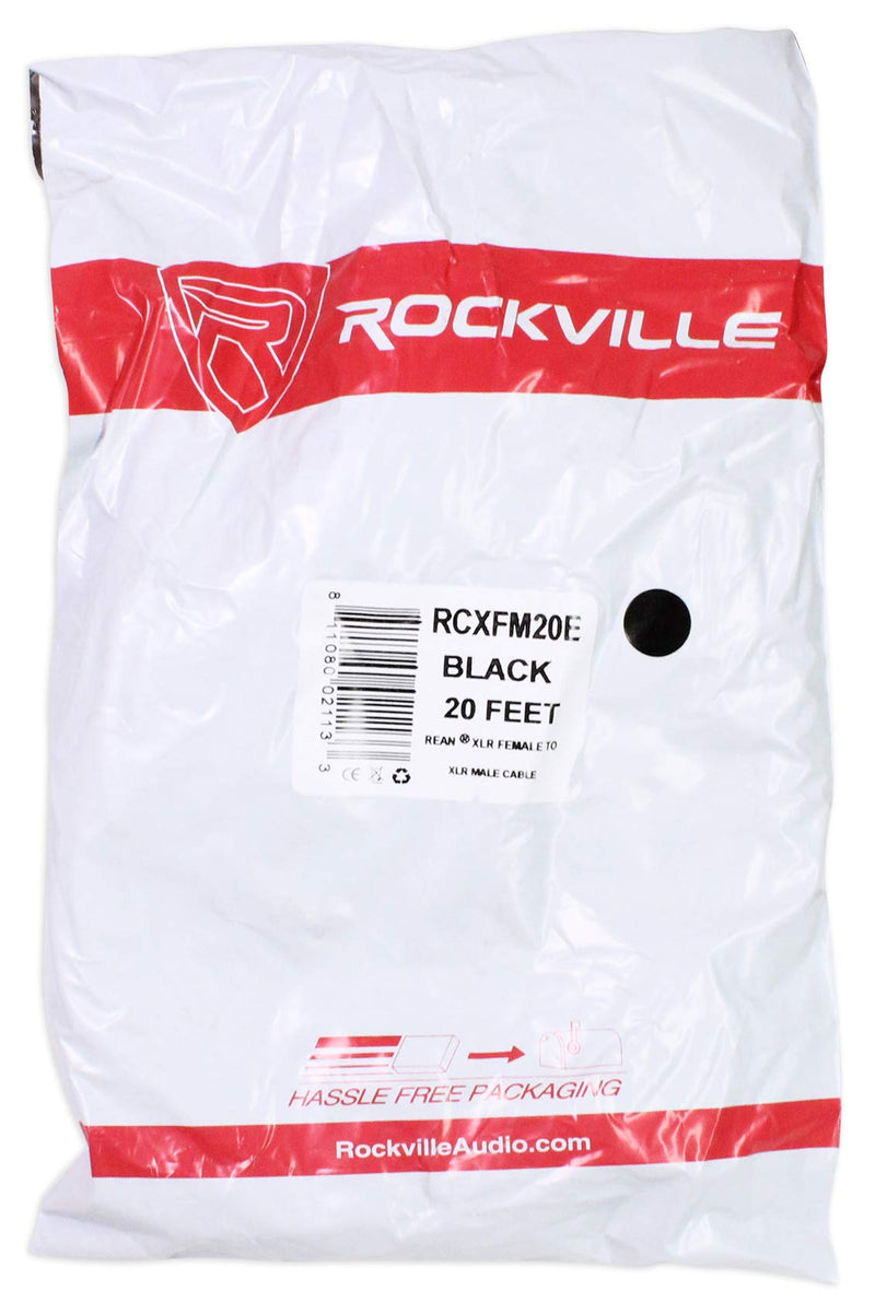 Rockville Female to Male XLR Mic Cable,100% Copper, Black, 20 Foot (RCXFM20E-B)