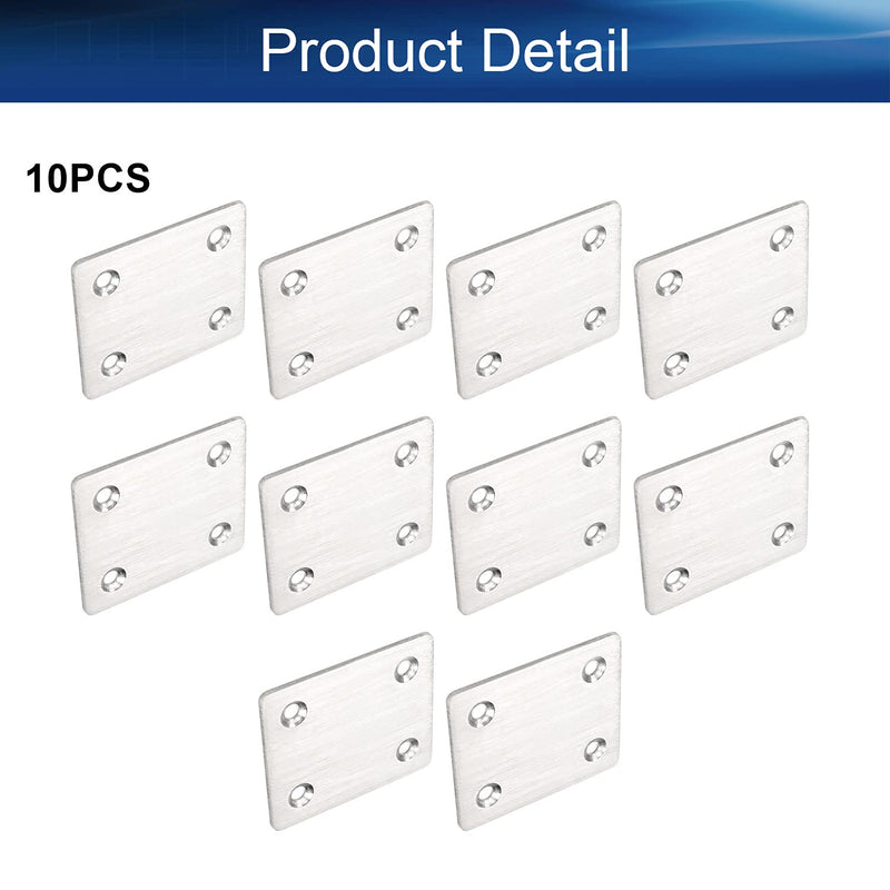 Yinpecly Large Flat Straight Mending Plates 2.36" x 1.97" Stainless Steel Straight Brace Brackets Fastener for Connector Furniture Repair Fixing Joint Silver Tone 10pcs 10 Pieces