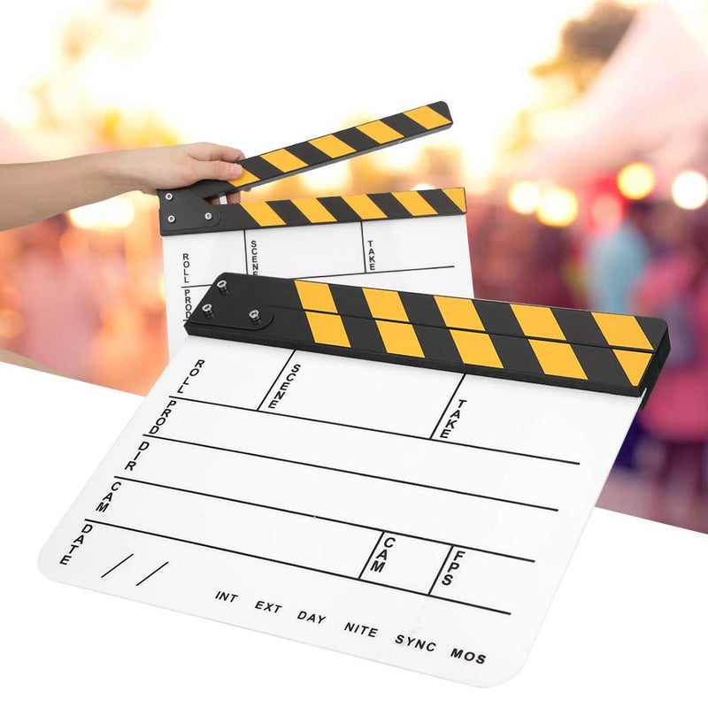 Acrylic Film Clapboard, 30x25cm/11.81x9.84" Movie Props Clap Board Dry Erase Director's Cut Action Scene Clapper Board Clap Photography Tool(Yellow) Yellow