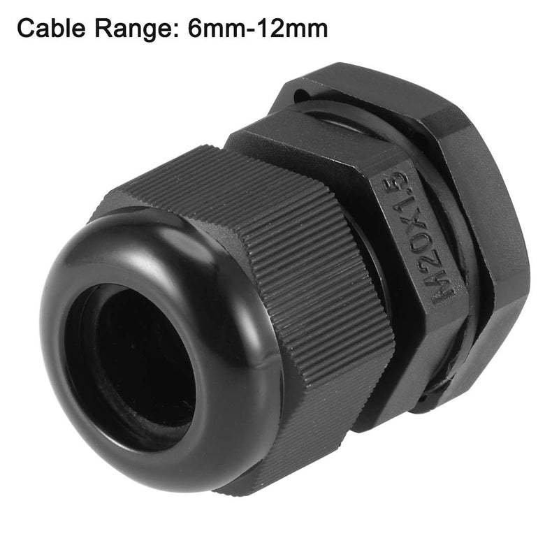 uxcell M20x1.5 Cable Gland 6mm-12mm Wire Hole Waterproof Nylon Joint Adjustable Locknut with Washer Black 10pcs M20